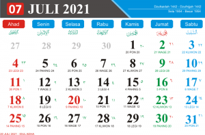 Kalender Bulan Juli 2021 Lengkap Hari Libur Nasional Kalender Jawa Bulan Juli 2021 Hari Pasaran Jawa kalender Hijriyah Bulan Juli 2021